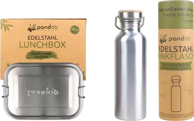 Produktbild von Pandoo RVS Thermosflasche einwandig + Pandoo RVS Lunchbox 800 ml