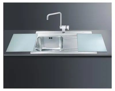 Immagine prodotto di Lavello incasso 1 vasca e gocciolatoio destro con taglieri in vetro Smeg LI91SGD inox