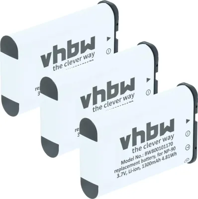 Produktbild von vhbw 3x Akku Ersatz für Casio NP-90 für Kamera (1300 mAh, 3,6 V, Li-Ion)