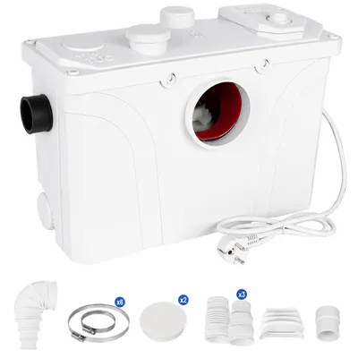 Produktbild von WC-Hebeanlage 700 W, bis zu 190 l/min, Fäkalienpumpe mit 4 Einlässen für Dusche, Badewanne, Waschbecken und Spülmaschine, KI-generiertes Bild