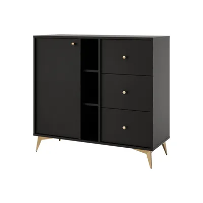 Produktbild von Kommode TOKA III – Sideboard mit 1 Tür, 3 Schubladen und offenen Fächern, modernes Design für Wohnzimmer - Schwarz
