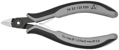 Produktbild von Knipex 79 32 125 ESD, Diagonale Zange, Chrom-Vanadium-Stahl, Kunststoff, Schwarz, Grau, 125 mm, 61 g