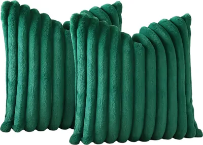 Produktbild von OKWISH 2er Set Kunstpelz Plüsch Dekorative Kissenbezüge Flauschig Gestreifte Weich Dekorative Kissenbezug für Sofa Schlafzimmer Kissen Shell 45 x 45 cm Dunkelgrün
