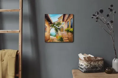 Produktbild von Coloray Hodiny Unikátní 30x30 cm  Tiché hodiny Pro obývací pokoj a kuchyň Nástěnné hodiny Plátno Bílé ručičky hodin - Budova