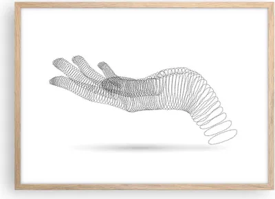 Produktbild von Gerahmtes Poster - Rahmen in heller Eiche - Hand Grafik weiß - 70x50 cm - Wand Bild - Wanddeko - Wandbilder - Kunstposter - Wandposter - Bilderrahmen - Bilder - Kunstdruck - P2NAA70x50-4427
