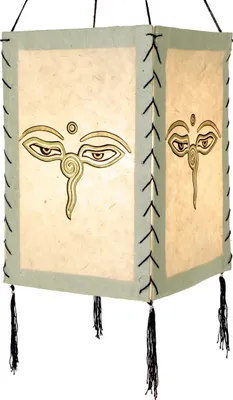 Produktbild von Lokta Papier Hänge Lampenschirm, Deckenleuchte aus Handgeschöpftem Papier - Buddhas Augen Weiß, Lokta-Papier, 28*18*18 cm, Asiatische Lampenschirme aus Papier & Stoff