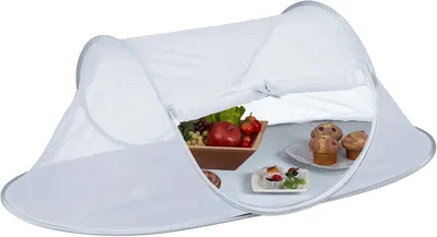 Productafbeelding van Vliegenkap eten - Opvouwbaar - Fruit - Taart - 40 x 110 x 58 cm - Tegen fruitvliegjes - Grijs - Wit