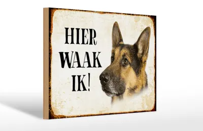 Produktbild von Holzschild Spruch 30x20cm holländisch Hier Waak ik Schäferhund
