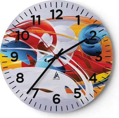 Produktbild von Wanduhr - Rund - Glasuhr - Abstraktion modern - 40x40cm - Schleichendes Uhrwerk - Lautlos - zum Aufhängen bereit - Dekoration Modern - Wanddekoration aus Glas - C4AR40x40-3529