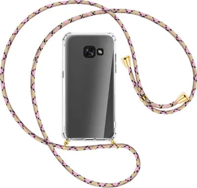 Produktbild von Handykette Backcover-Schutzhülle mit Band (Metall goldfarben) für Samsung Galaxy A3 2017 - rosa Karo