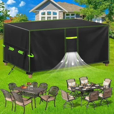 Image de Housse de protection pour meubles de jardin, imperméable, résistante aux intempéries, en Oxford 420D, rectangulaire, dimensions 170x115x71 cm, couleur noire