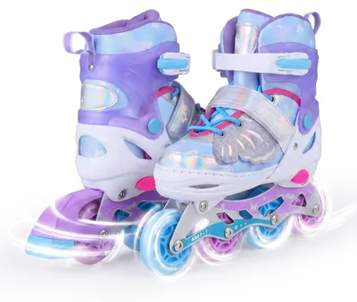 Produktbild von COSTWAY Inline Skates Schmetterling, Kinder Inliner 4 Größen verstellbar, Kinderrollschuhe mit LED, Rollschuhe 34-37, Rollerblades drinnen&draußen