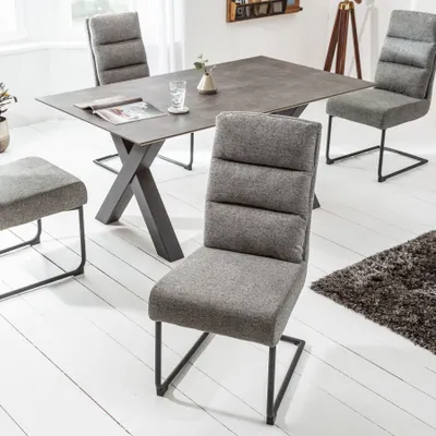 Produktbild von riess-ambiente Moderner Freischwinger Stuhl COMFORT vintage grau mit schwarzem Metall-Gestell Esszimmerstuhl Essstuhl