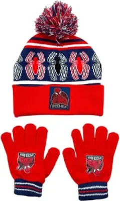 Produktbild von Spiderman Kinder Herbst Winter Set Mütze plus Handschuhe Kindermütze 52/53