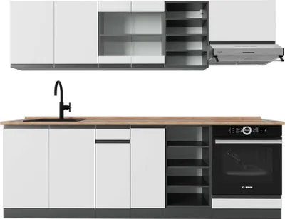 Produktbild von Küchenzeile Vicco R-Line Weiß/Anthrazit 240 cm J-Shape, AP Eiche, Model 43073
