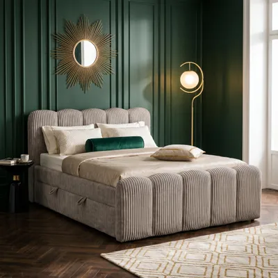 Produktbild von ELVORA DESIGN. Boxspringbett 180x200 cm Bettkasten und Matratze, VELA, Beige
