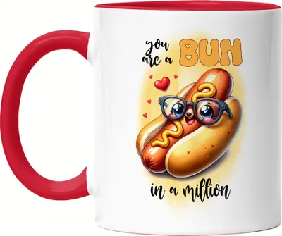 Produktbild von You Are a Bun in a Million Hotdog Herz Brille Spruch Tasse Rot