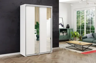 Produktbild von A4 Schlafzimmerschrank mit 2 Schiebetüren, Spiegel - Weiß - 200 x 62 x 215 cm