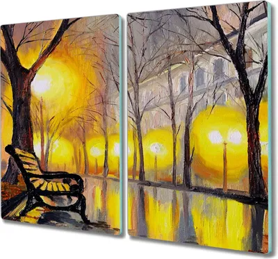Produktbild von Coloray Küchenbrett Kochplattenabdeckung Hackbrett Schneidebrett Herdabdeckplatte 2x30x52 cm - Park Baum Lichter Stadt