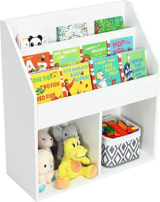 Produktbild von GOPLUS Bücherregal für Kinder, Spielzeugregal aus Holz mit 3 Regalen & 2 Breiten unteren Fächern, Kindermöbel für Kindergarten, Spielzimmer & Wohnzimm