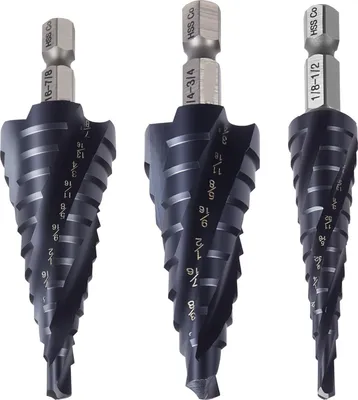 Produktbild von SucceBuy 3-teiliges Stufenbohrer-Set aus M35 Kobalt HSS, Ø 3,2-22,2 mm, 9/12/13 Stufen, 4 Spiralen & TiAlN-Beschichtung, geeignet für Metall, Edelstahl, Baustahl, Holz und Kunststoff