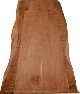 Produktbild von Holzplatte 200x60 cm Curt, Tischplatte aus Akazienholz massiv + nussbaumfarben, Baumkanten-Platte für Heimwerker, geeignet für Arbeitsplatten, Tische & Fensterbretter