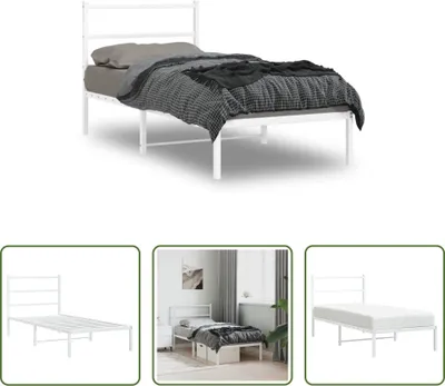Produktbild von The Living Store Bettgestell mit Kopfteil Metall Weiß 90x200 cm
