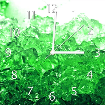 Produktbild von Wallario Design Wanduhr Leuchtendes Eis in grün aus Echtglas, Größe 30 x 30 cm