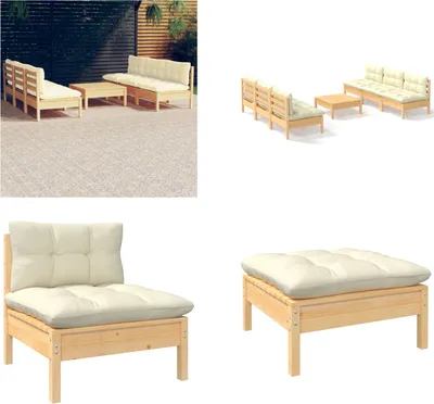 Obrázek produktu pro vidaXL 7dílná zahradní lounge souprava s krémovými polštáři borovice - zahradní lounge souprava - zahradní lounge soupravy - lounge souprava - lounge soupravy