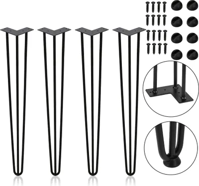 Immagine prodotto di Clanmacy 4x 45cm gambe a forcina per tavolo gambe a forcina 3 staffe telaio tavolo fai da te tavolo pattini tavolo da pranzo nero
