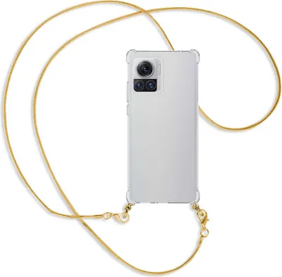 Produktbild von Handykette Backcover-Schutzhülle mit Band (Metall goldfarben) für Motorola Edge 30 Ultra, Moto X30 Pro - goldfarbene Snake-Kette