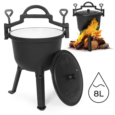 Obrázek produktu pro 8litrový smaltovaný litinový kotel s podstavcem na táborák