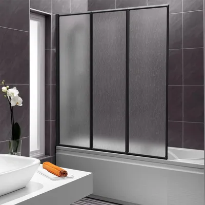 Produktbild von Bettizia Duschabtrennung 120X140cm Dreifalten Faltwand für Badewanne Schwarz Rahmen Duschwand Badewannenaufsatz Duschabtrennungen