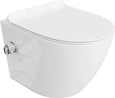 Produktbild von LAVITA Wand-WC Salto | HŠnge Toilette | WC mit Bidet-Funktion |  Toilettendeckel mit Absenkautomatik & Metallscharniere | Toiletten SpŸlrandlos HŠngend | Toilettenbecken | 370x490x395 cm | Wei§er Glanz