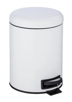 A white pedal bin with a black pedal and trim.