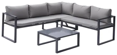 Produktbild von Modularer Gartensalon IBIZA aus grauem Stoff mit 4 Sitzen - Aluminium Anthrazit