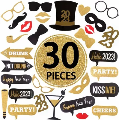 Immagine prodotto di Set di accessori per photobooth, 30 pezzi, per feste di Capodanno