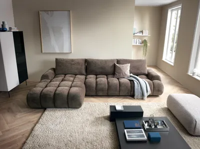 Produktbild von Ecksofa 340 cm Valerio mit Bettkasten und Schlaffunktion - Links, Ecksofa L-Form, Schaumstoff (Braun- Ditra New 29)