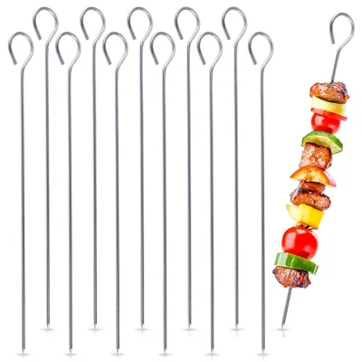 Image de Vilde | Pics à brochette 12 pcs 40 cm - Pics à brochette en acier inoxydable - Plats avec anneau