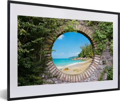 Produktbild von MuchoWow® Gerahmtes Poster Strand - Meer - Aussicht - Sommer 60x40 cm - Poster mit Schwarzem Bilderrahmen Wandposter Rahmen Foto Bilder - Schlafzimmer - Plakat in Rahmen - Drucken