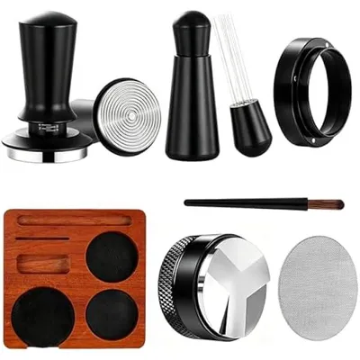 Obrázek produktu pro Sada pěchovadla espressa 58 mm, 7dílná sada příslušenství pro baristy včetně pěchovadla, nástroje WDT, rozdělovače, dávkovacího trychtýře, sítka pro puk, pěchovací stanice a čisticího kartáčku