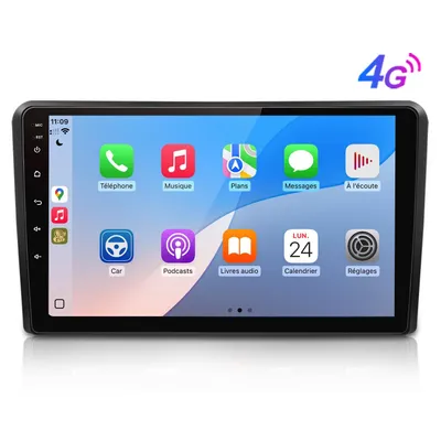 Image de Autoradio Android 15 à 8 cœurs, 4+64 Go, pour Audi A3 8p, 8v, S3, RS3 (2003-2013) : écran 9 pouces, navigation GPS, CarPlay, Android Auto, Wi-Fi, Bluetooth, FM, RDS, SWC, USB, DAB+, carte SIM 4G