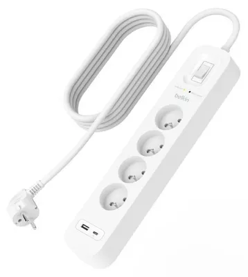Produktbild von Belkin SRB001CA2M, 900 J, 4 AC-Ausgänge, Typ E, Typ E, Weiß, 2 m