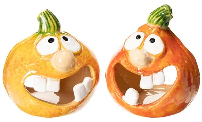 Produktbild von Kürbis Teelichthalter Dekofigur mit Gesicht für Herbst und Halloween, 2 Stück