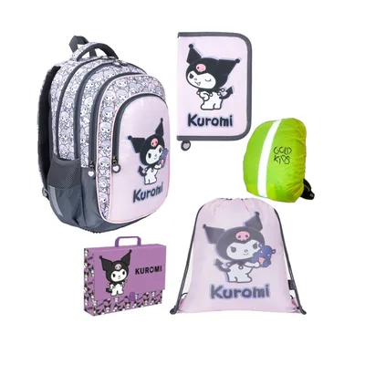 Produktbild von Goldkids - Schulranzen für Jungen und Mädchen, 5er-Set - Schul-Rucksack für Kinder mit Federmäppchen - Schuhbeutel und Regenschutz - Kuromi Motiv