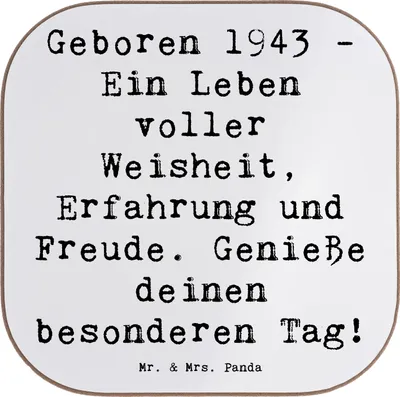 Produktbild von Mr. & Mrs. Panda Untersetzer Glas Spruch 1943 Geburtstag - Weiß - Geschenk, Geburtsjahr, Jahrgang, Alter, bedeutendes Jahr, Geburtstagsgeschenk, besondere Geschenke