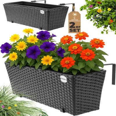 Produktbild von CASARIA® Blumenkasten 2er Set 11 Liter Montagehalterung indoor outdoor Geländerkasten Balkonkasten Pflanzkasten schwarz