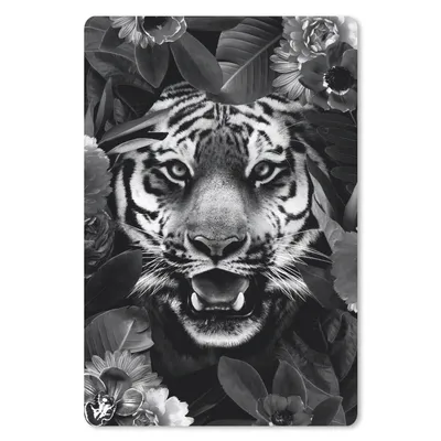Produktbild von MuchoWow® Mauspad Mousepad Tiger zwischen den Blumen - schwarz und weiß 18x27 cm - Mousepads - Maus Mat - Pad - Mausunterlage