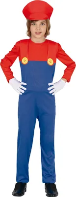 Produktbild von Klempner Abenteuerfigur Karneval Kostüm Videospiel Klassiker Hut Overall Rot Blau Fasching, Größe: 98/104 Farbe: Rot