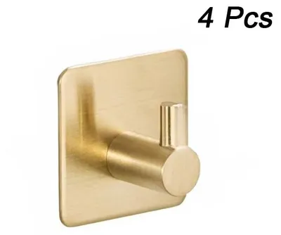 Produktbild von 4er-Set selbstklebende Wandhaken – Handtuchhalter für Badezimmer, Küchenhandtuchhalter, selbstklebender Kleiderhaken aus Edelstahl, Gold